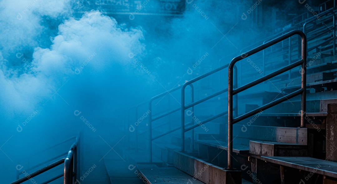 Estádio para composição de artes gráficas esportivas com muita fumaça