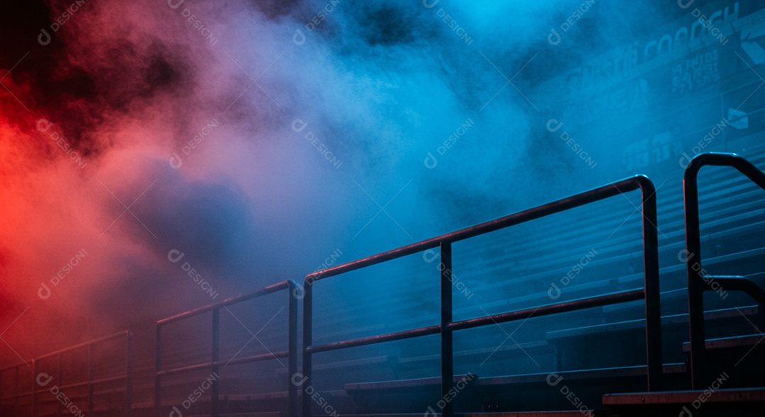 Estádio para composição de artes gráficas esportivas com muita fumaça