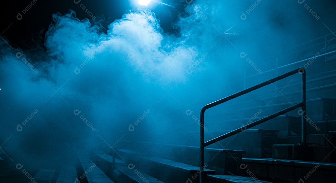 Estádio para composição de artes gráficas esportivas com muita fumaça