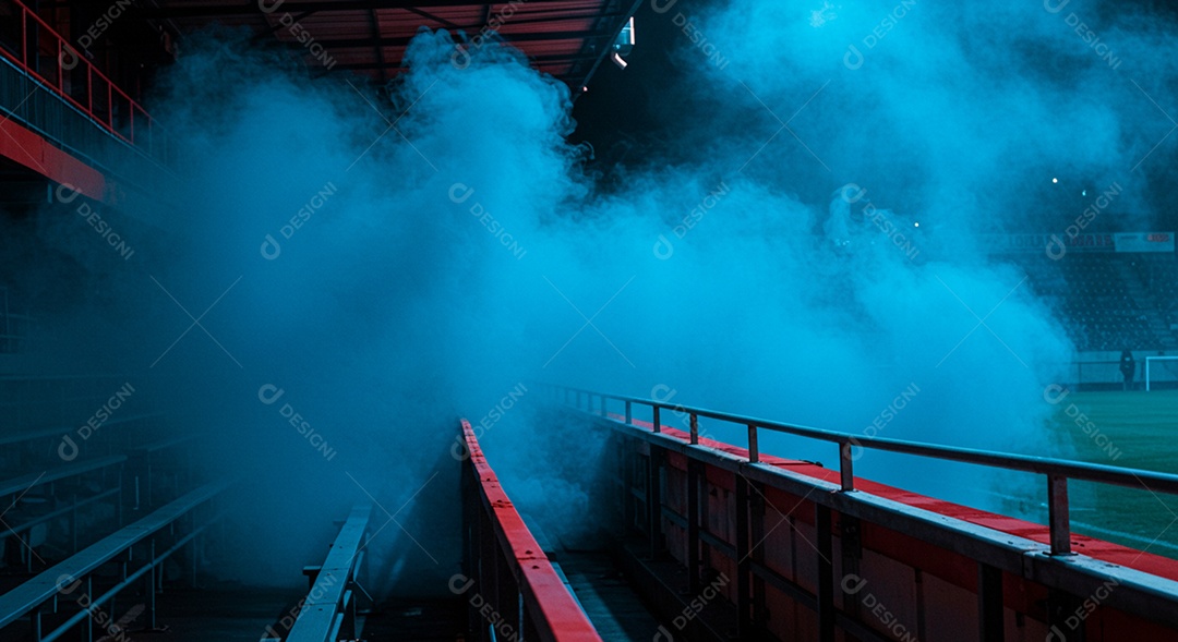 Estádio para composição de artes gráficas esportivas com muita fumaça