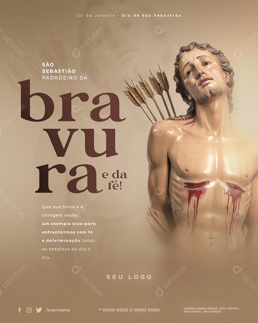 Dia de São Sebastião 20 de Janeiro Bravura Social Media PSD Editável