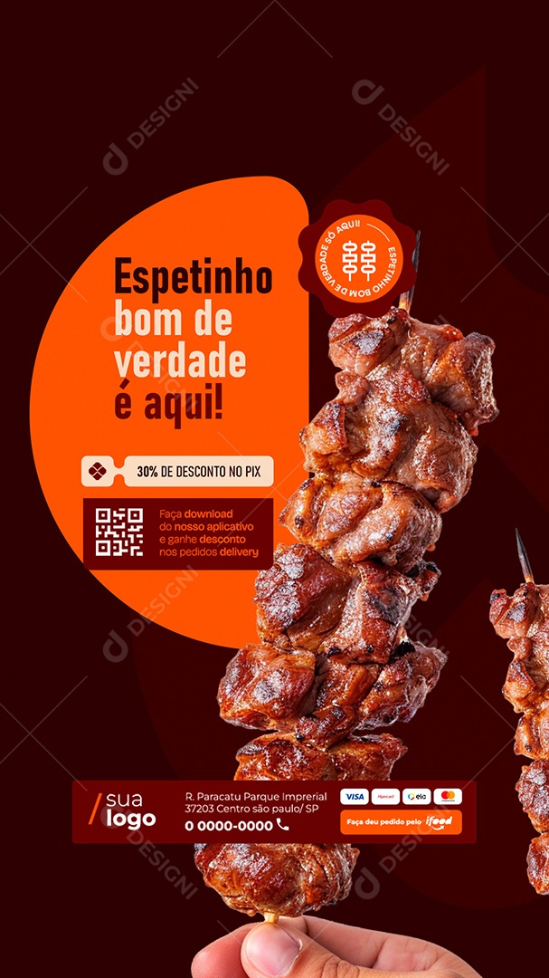 Story Churrascaria Espetinho Bom de Verdade é Aqui Social Media PSD Editável