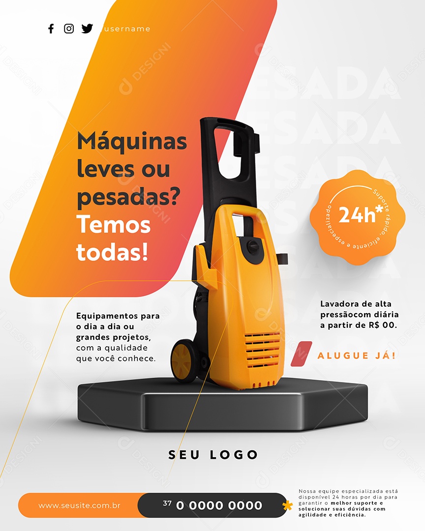 Locadora de Máquinas Temos Todas as Máquinas Social Media PSD Editável
