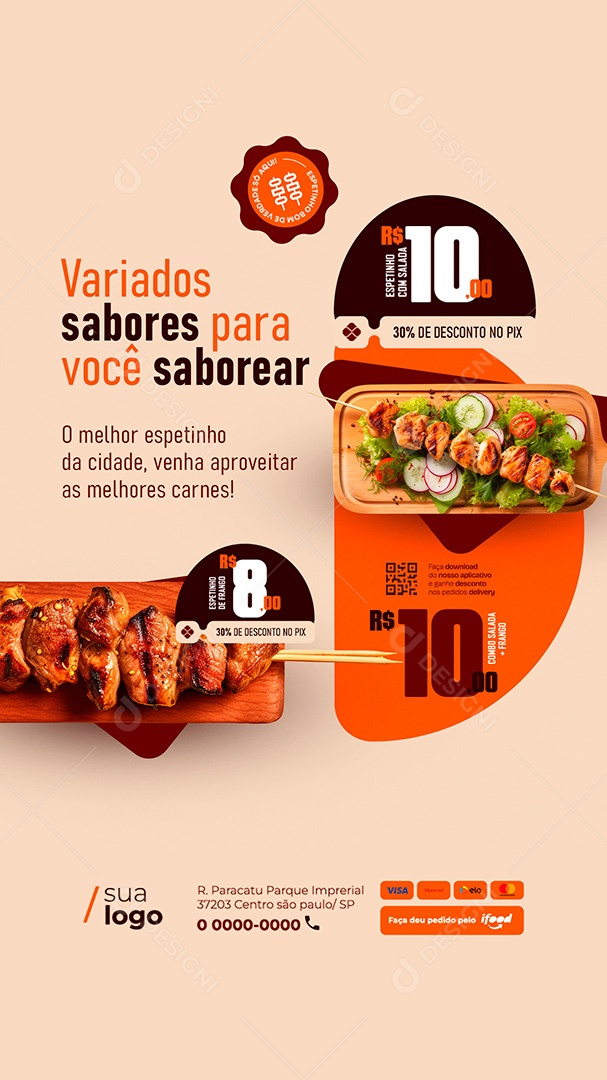 Story Churrascaria Espetinho Variados Sabores Social Media PSD Editável
