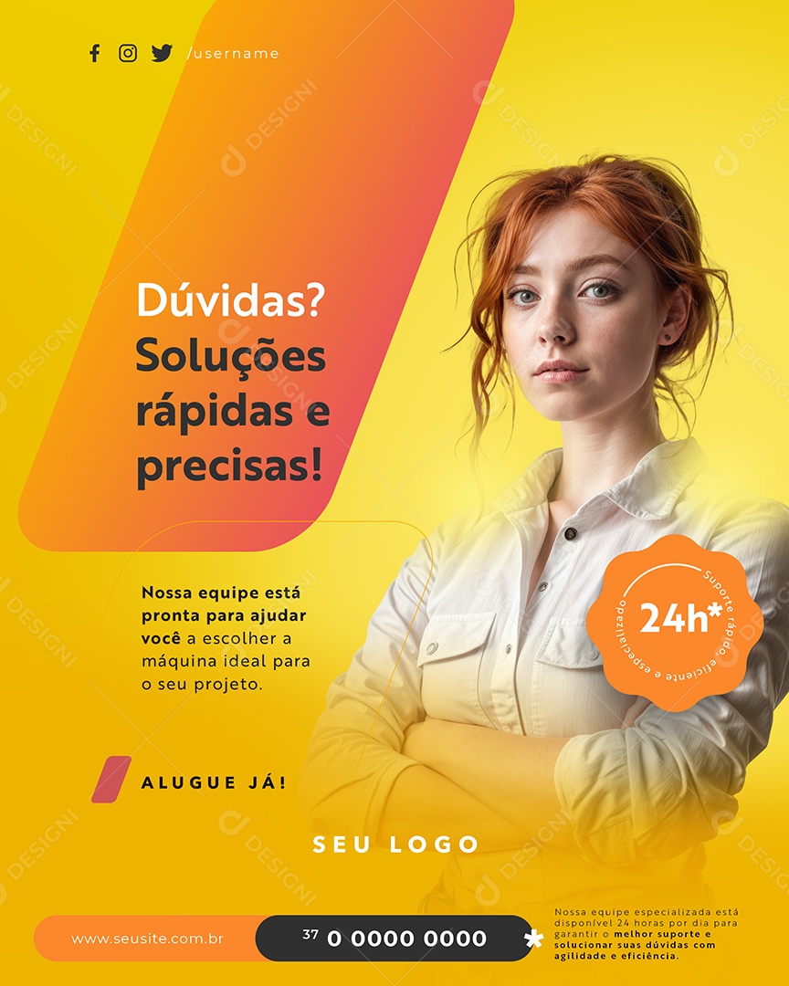 Locadora de Máquinas Soluções Rápidas e Precisas Social Media PSD Editável