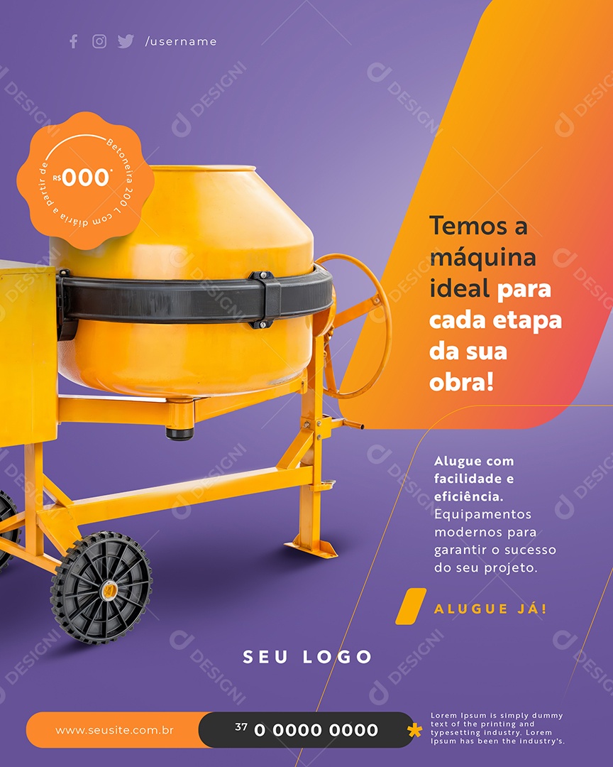 Locadora de Máquinas Temos a Máquina Ideal Social Media PSD Editável