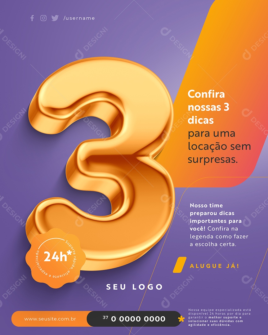 Locadora de Máquinas Três Dicas Para Uma Locação Social Media PSD Editável