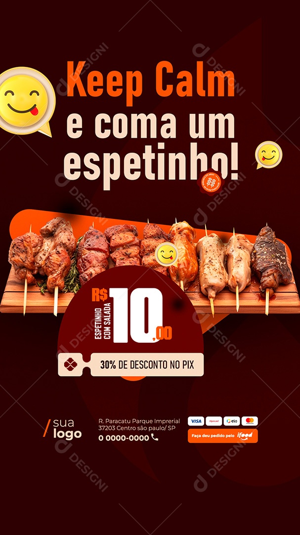 Story Churrascaria Keep Calm e Coma um Espetinho Social Media PSD Editável