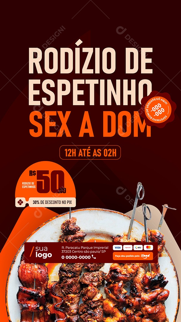 Story Churrascaria Rodízio de Espetinho Sex a Dom Social Media PSD Editável