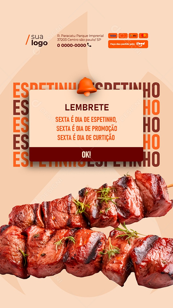 Story Churrascaria Espetinho Lembrete Social Media PSD Editável