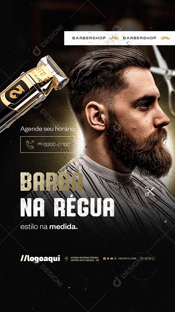 Story Barbearia Barba na Régua Social Media PSD Editável