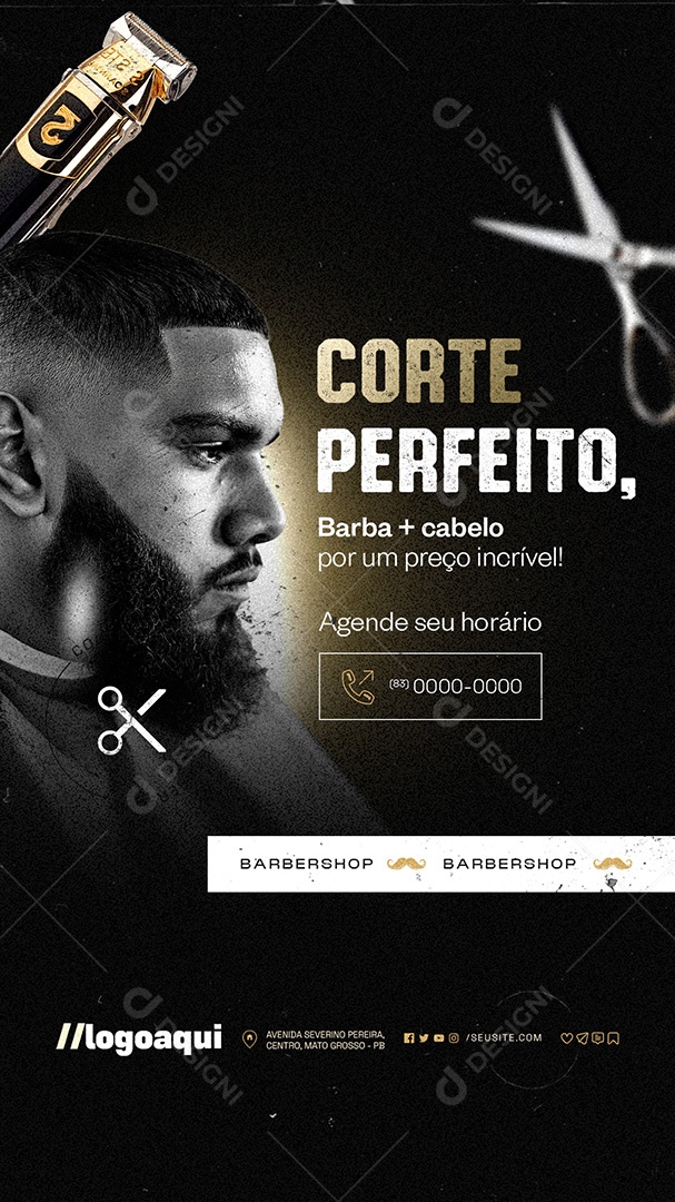 Story Barbearia Corte Perfeito Social Media PSD Editável