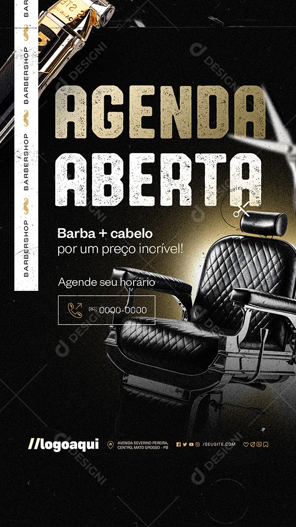 Story Barbearia Agenda Aberta Barba Cabelo Social Media PSD Editável