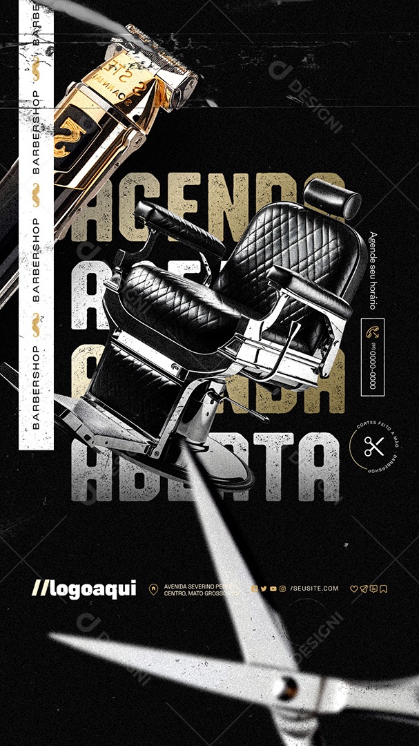 Story Barbearia Agenda Aberta Social Media PSD Editável