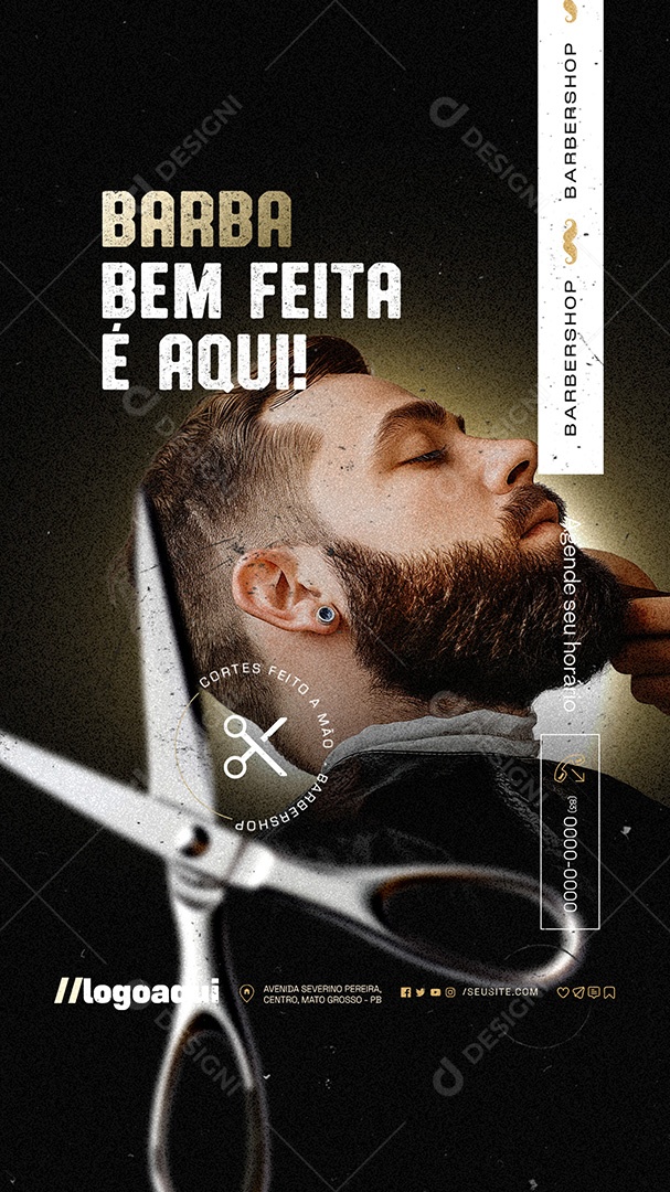 Story Barbearia Barba Bem Feita é Aqui Social Media PSD Editável