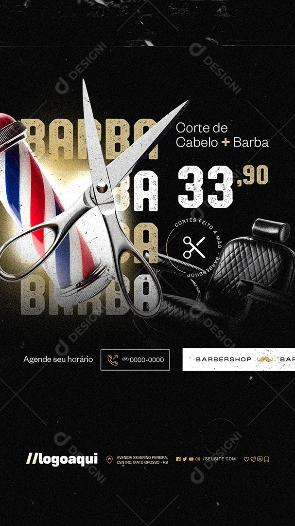 Story Barbearia Corte de Cabelo Barba Cortes Social Media PSD Editável