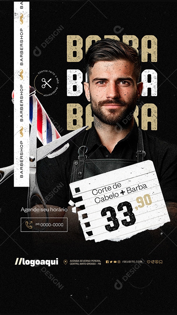 Story Barbearia Corte de Cabelo Barba Social Media PSD Editável
