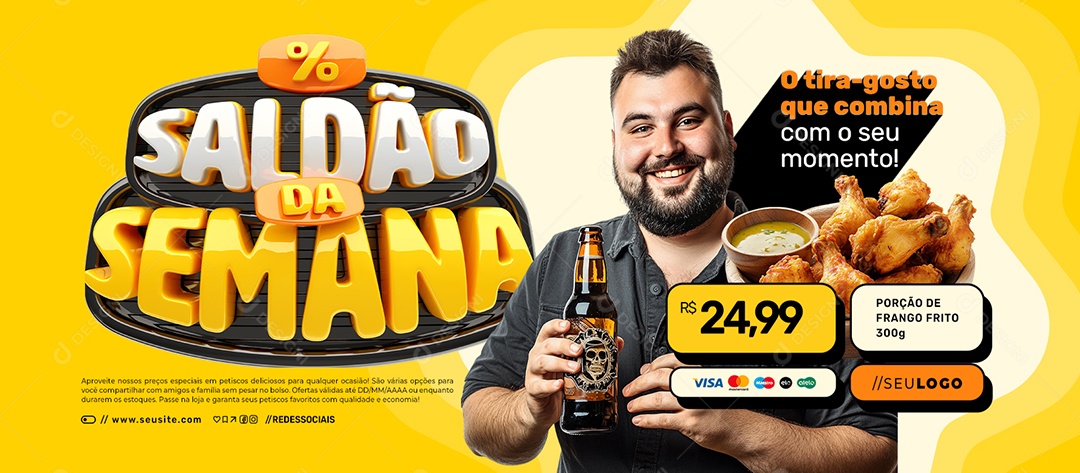 Banner Saldão Da Semana Petiscaria Porção De Frango Frito Social Media PSD Editável