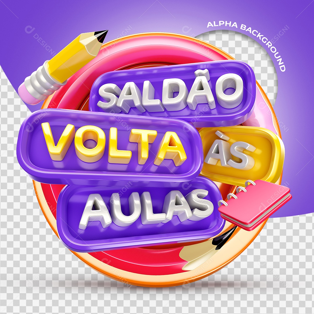 Saldão Volta às Aulas Selo 3D Roxo Para Composição PSD
