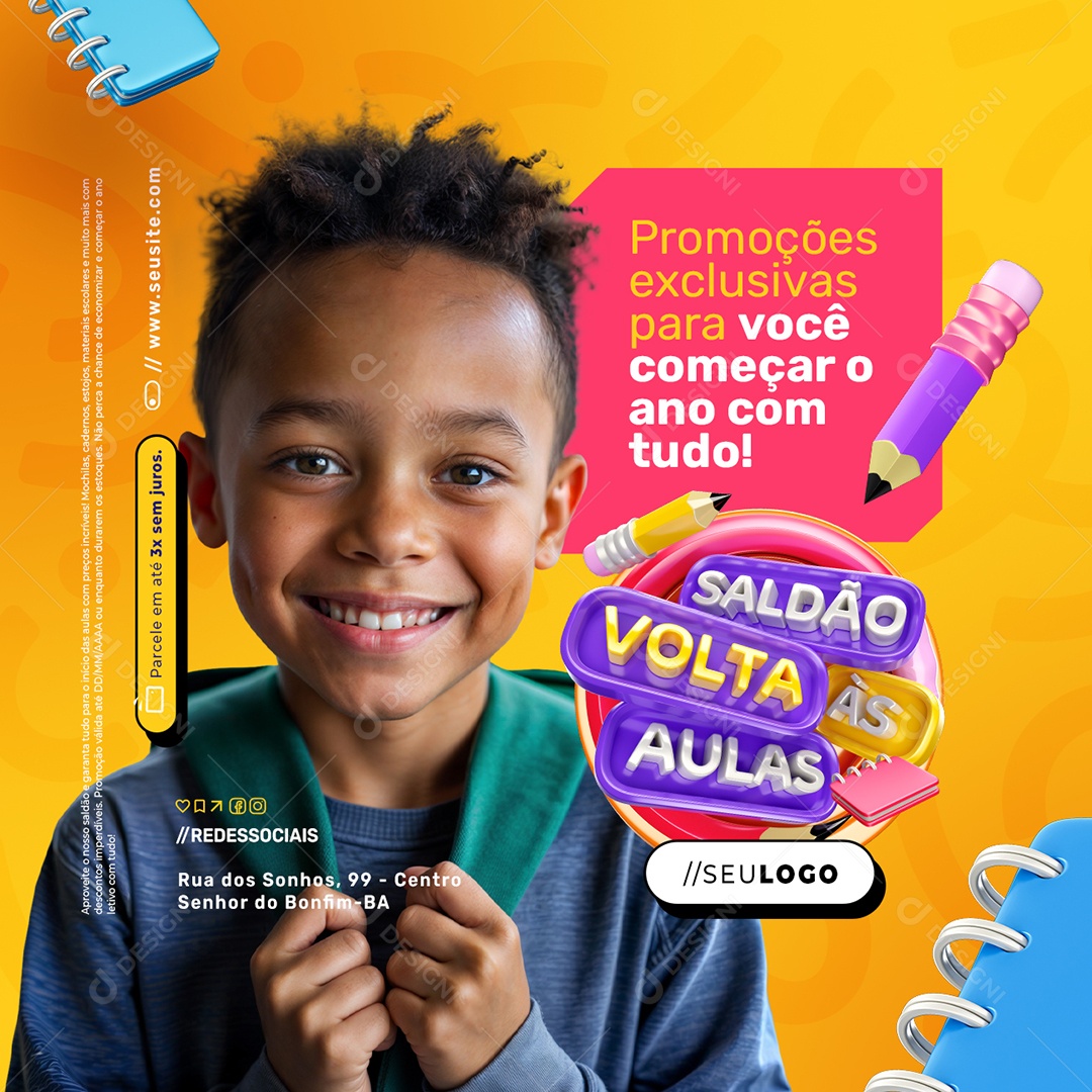 Saldão Volta às Aulas Papelaria Promoções Exclusivas Social Media PSD Editável