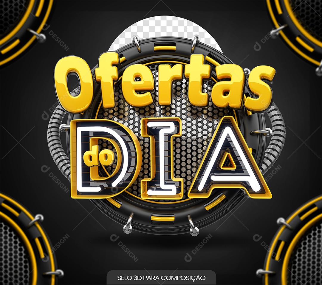 Ofertas do Dia Selo 3D Amarelo e Preto para Composição PSD