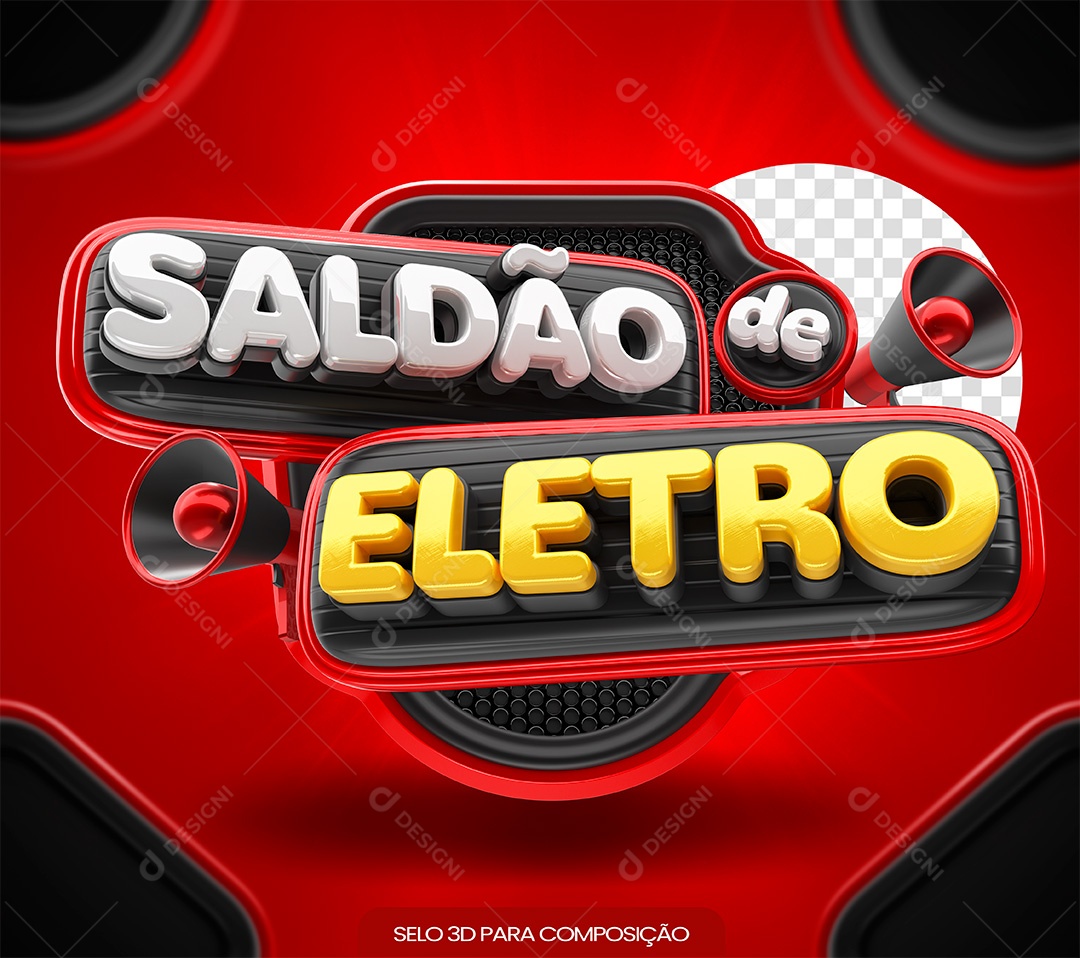 Selo 3D Saldão de Eletro Branco e Dourado para Composição PSD