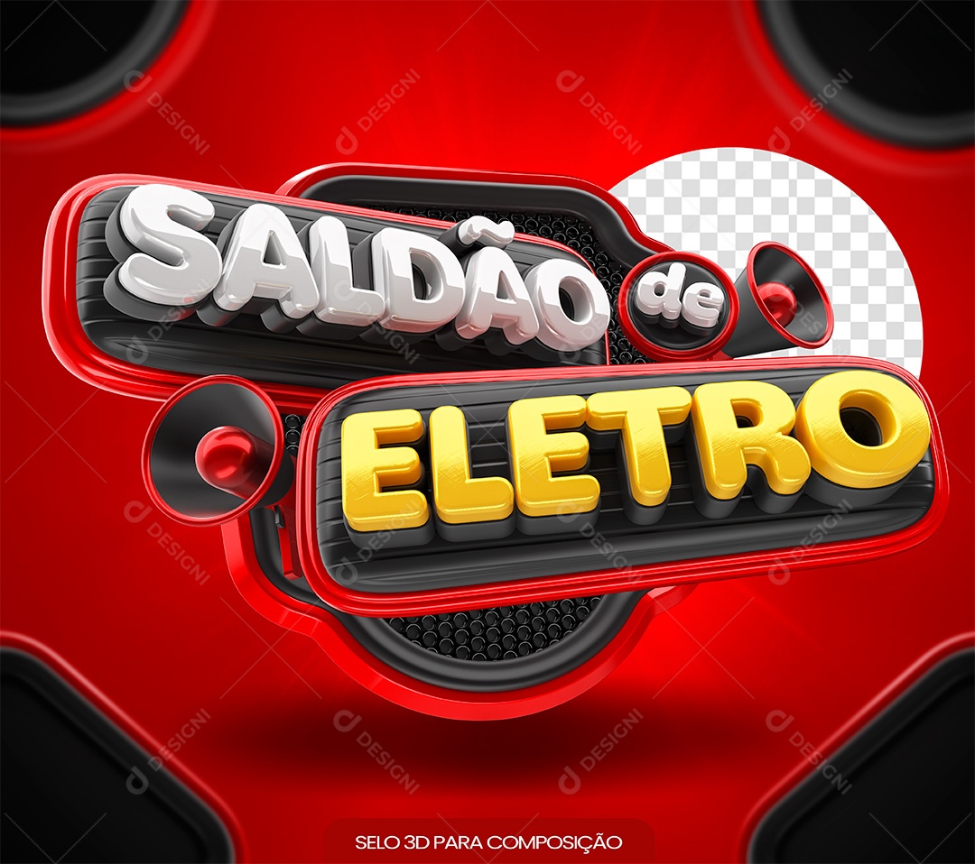 Selo 3D Saldão de Eletro Branco e Dourado para Composição PSD