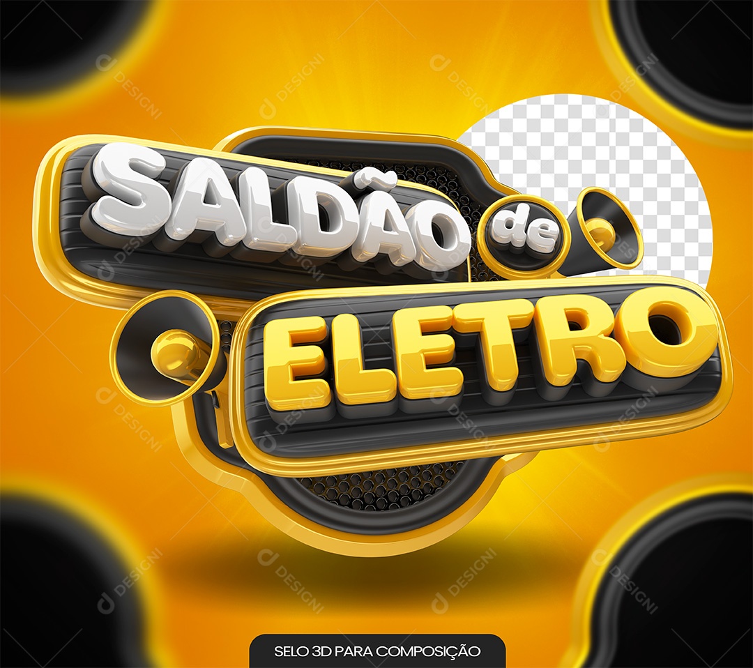 Saldão de Eletro Selo 3D Branco e Dourado para Composição PSD