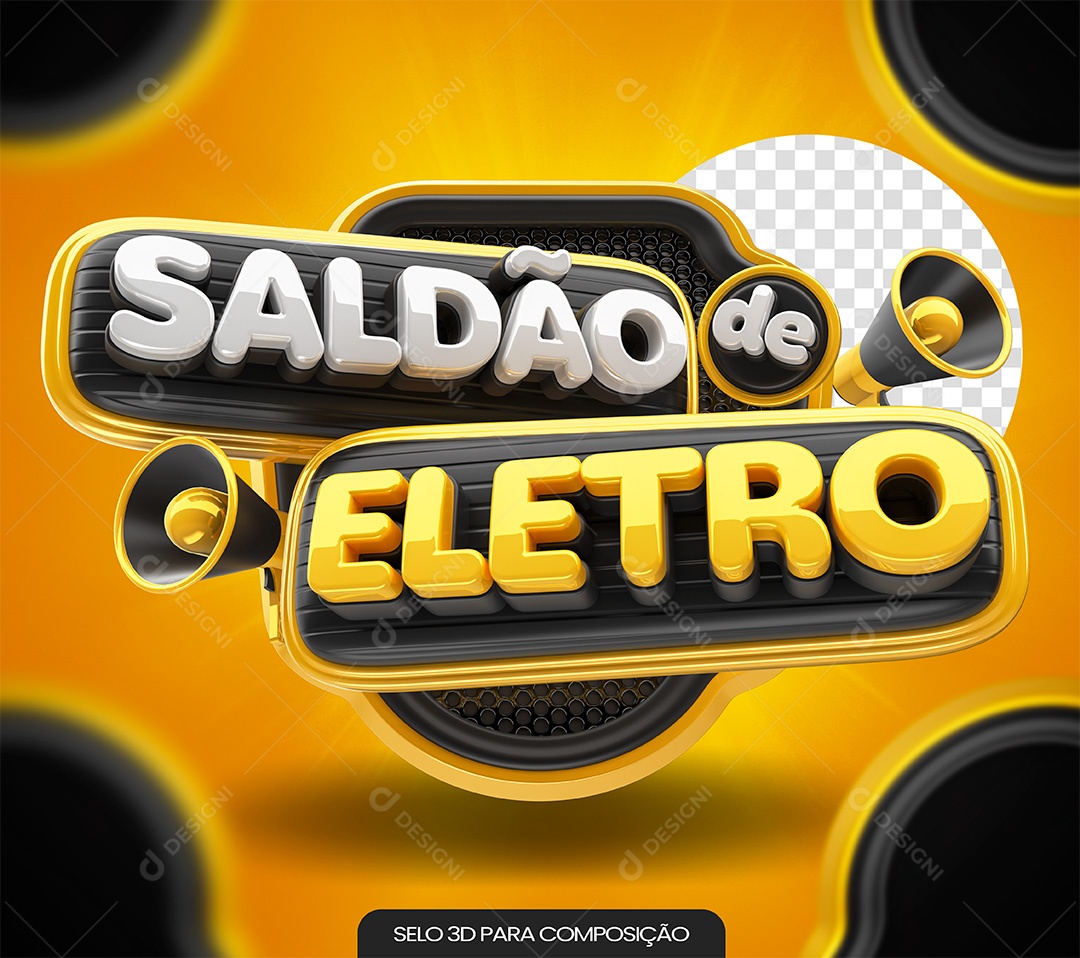 Saldão de Eletro Selo 3D Branco e Dourado para Composição PSD