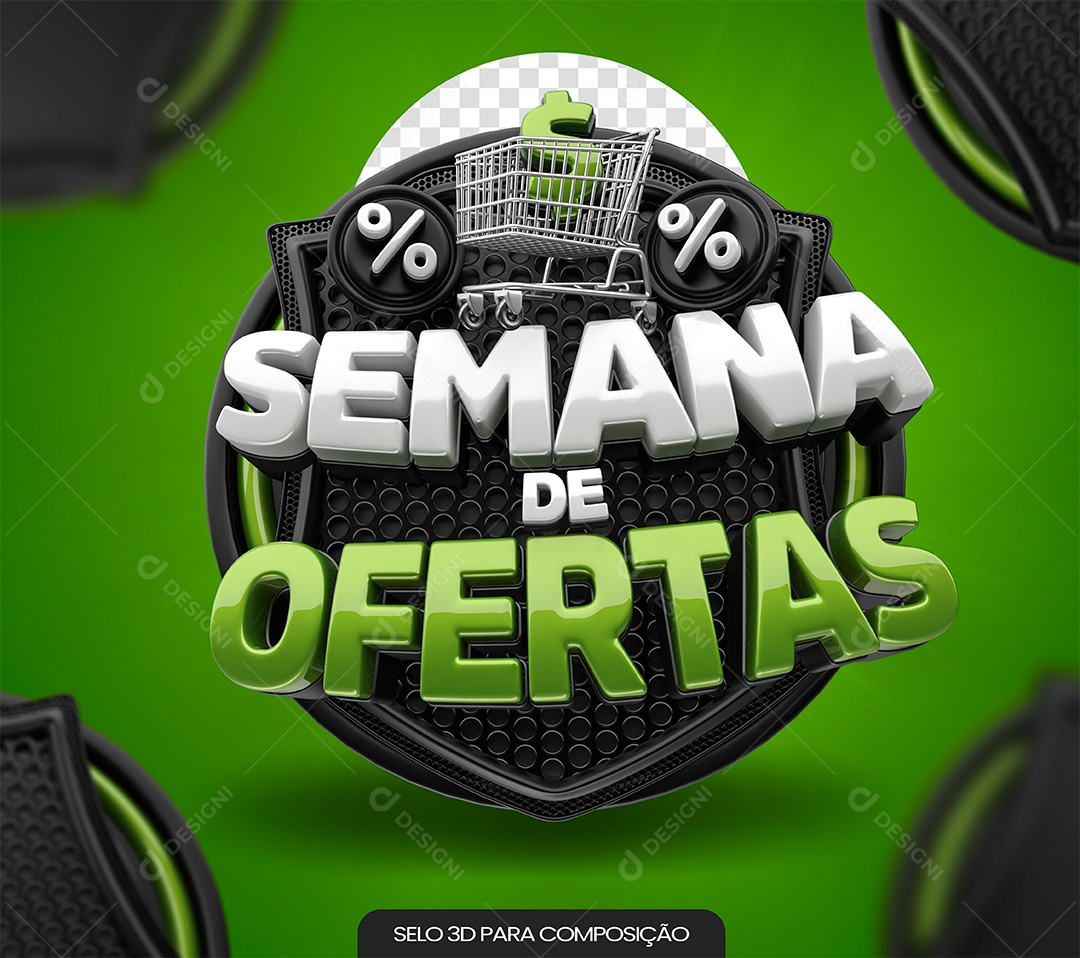 Semana De ofertas Selo 3D Branco e Verde para Composição PSD