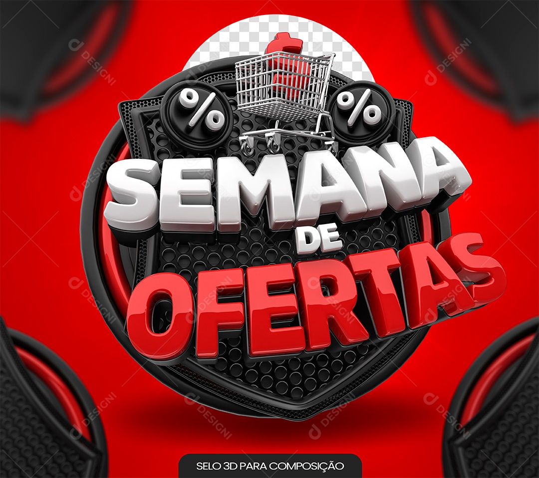 Semana De ofertas Selo 3D Branco e Vermelho para Composição PSD