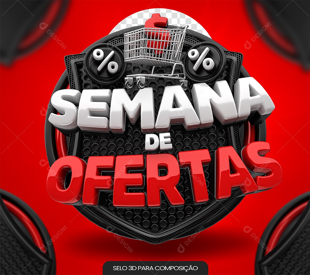 Semana De ofertas Selo 3D Branco e Vermelho para Composição PSD
