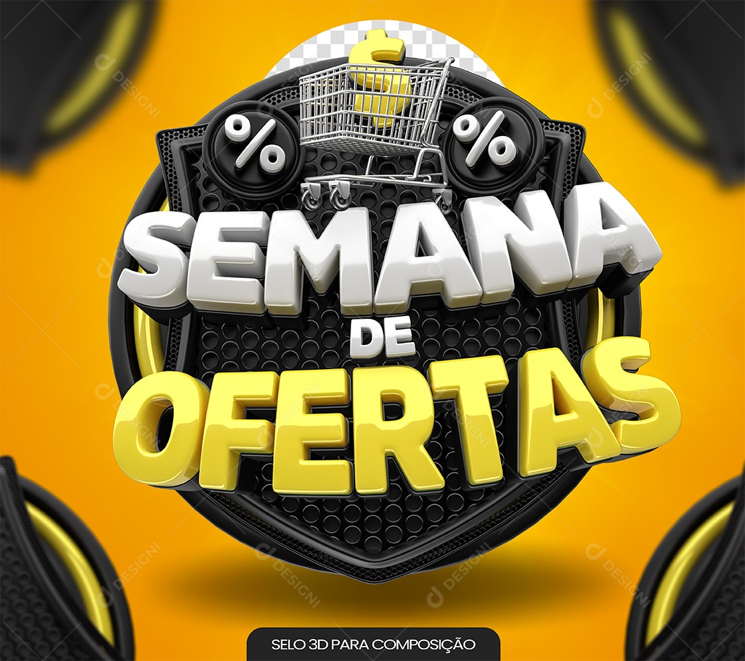 Semana De ofertas Selo 3D Branco e Amarelo para Composição PSD