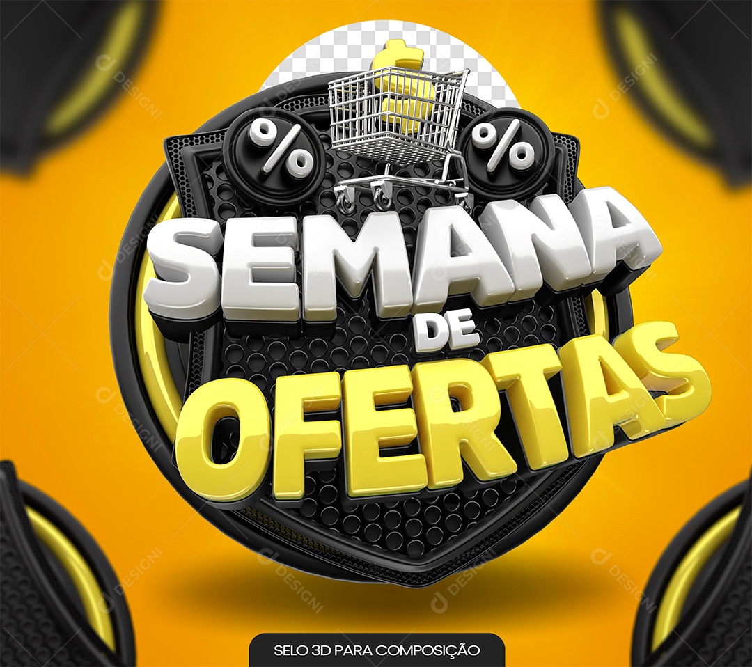 Semana De ofertas Selo 3D Branco e Amarelo para Composição PSD