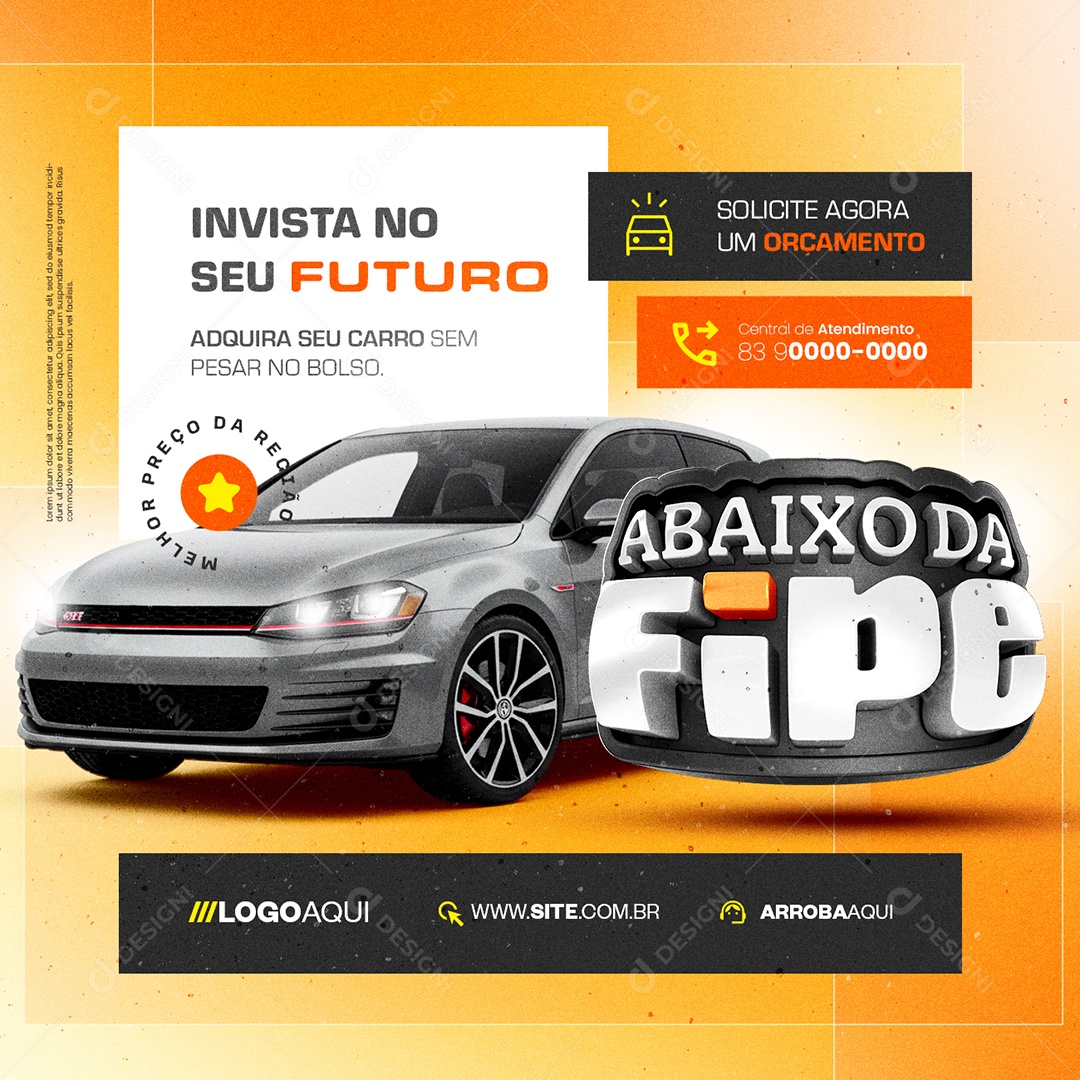 Consórcio Invista no Seu Futuro Adquira seu Carro Abaixo Da Fipe Social Media PSD Editável