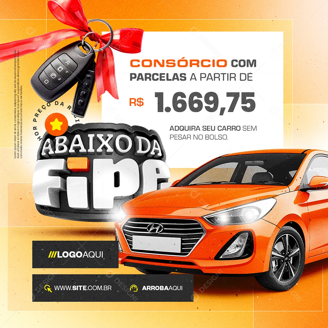 Consórcio Adquira seu Carro Abaixo da Fipe Social Media PSD Editável