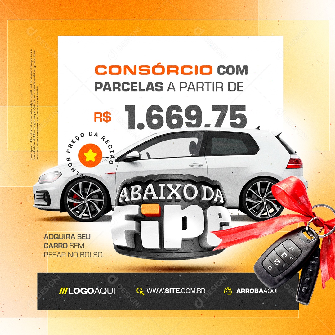 Consórcio com Parcelas a Partir Carro Abaixo Da Fipe Social Media PSD Editável