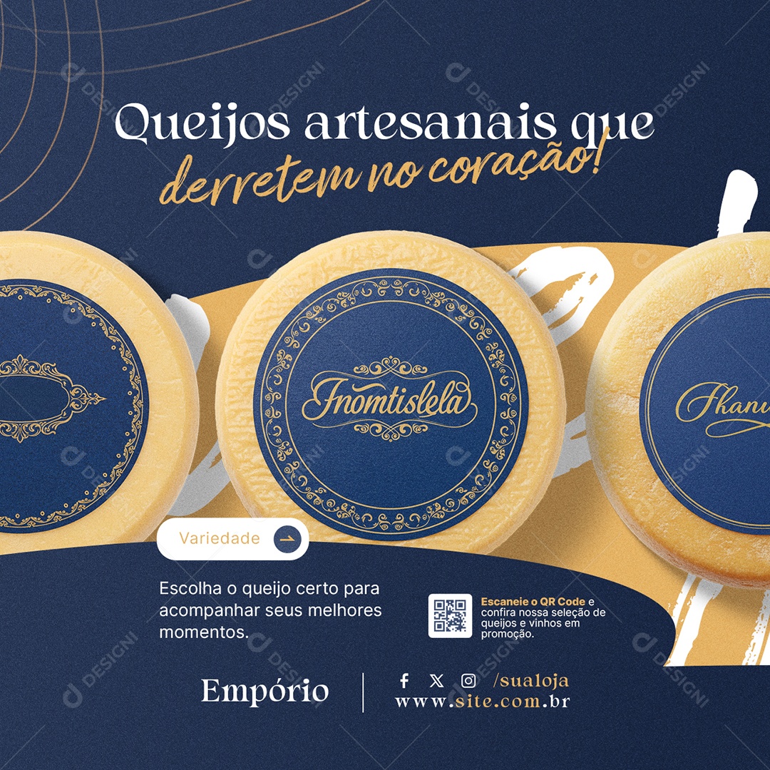 Empório Queijos Artesanais Que Derretem no Coração Social Media PSD Editável