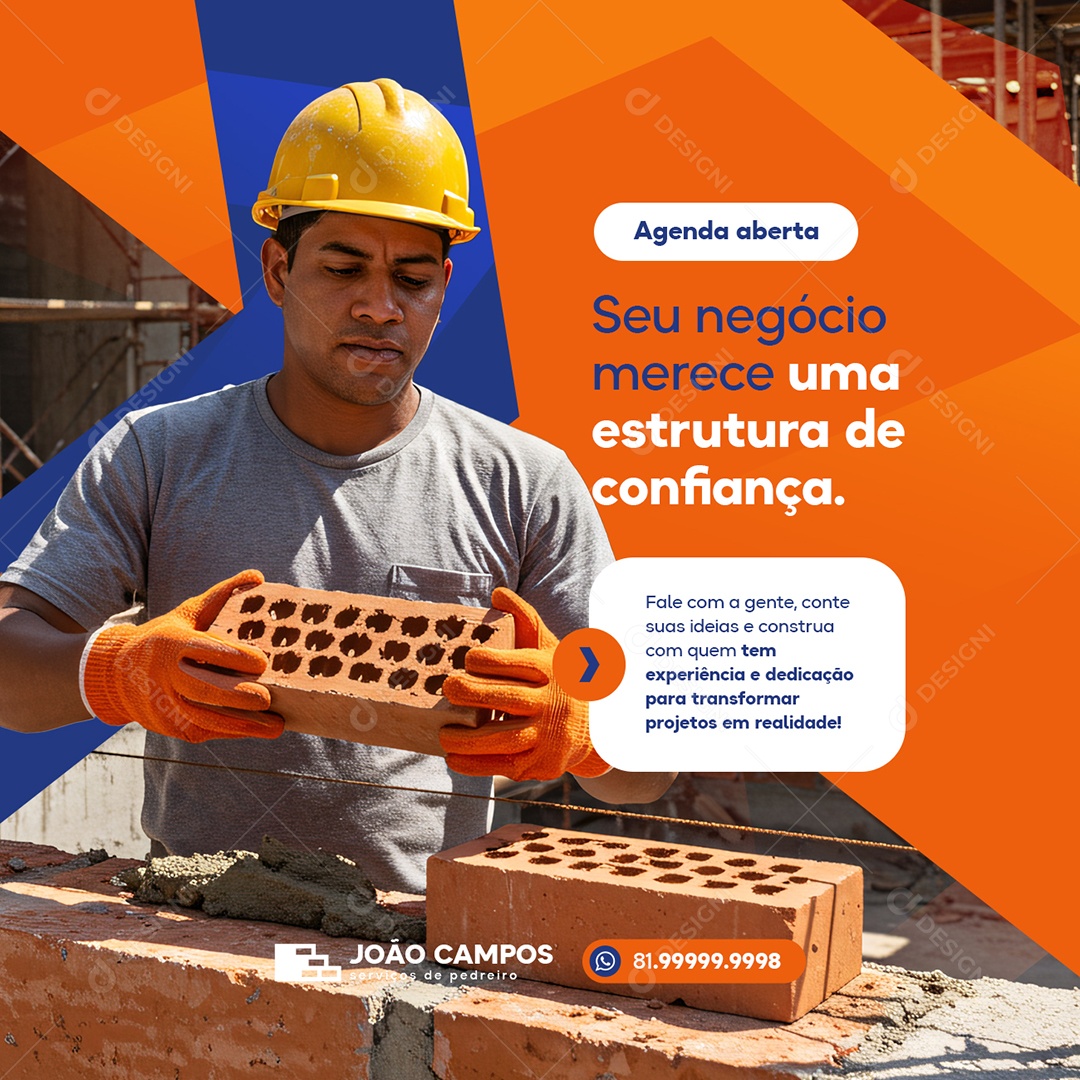 Pedreiro Agenda Aberta Seu Negócio Merece Uma Estrutura Social Media PSD Editável