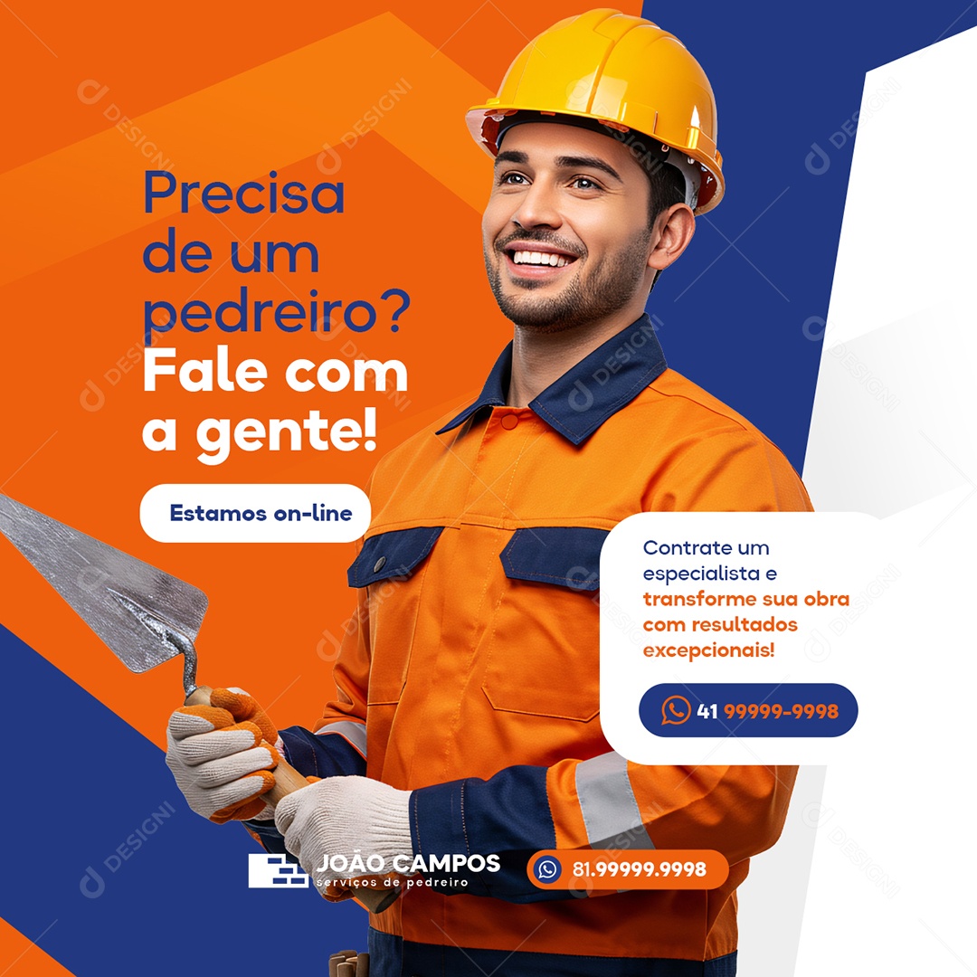 Precisa de Um Pedreiro Fale Com a Gente Social Media PSD Editável