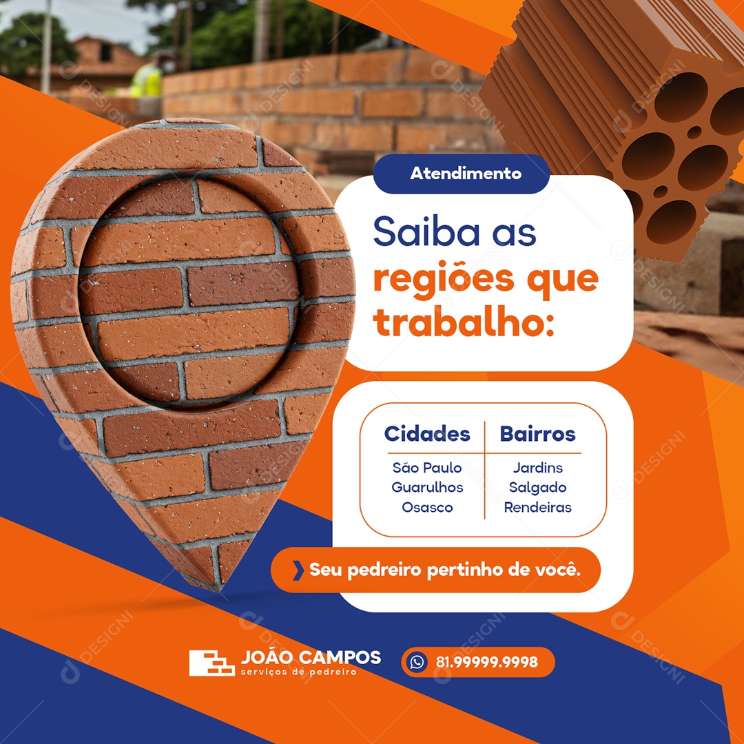 Pedreiro Atendimento Saiba as Regiões Que Trabalho Social Media PSD Editável