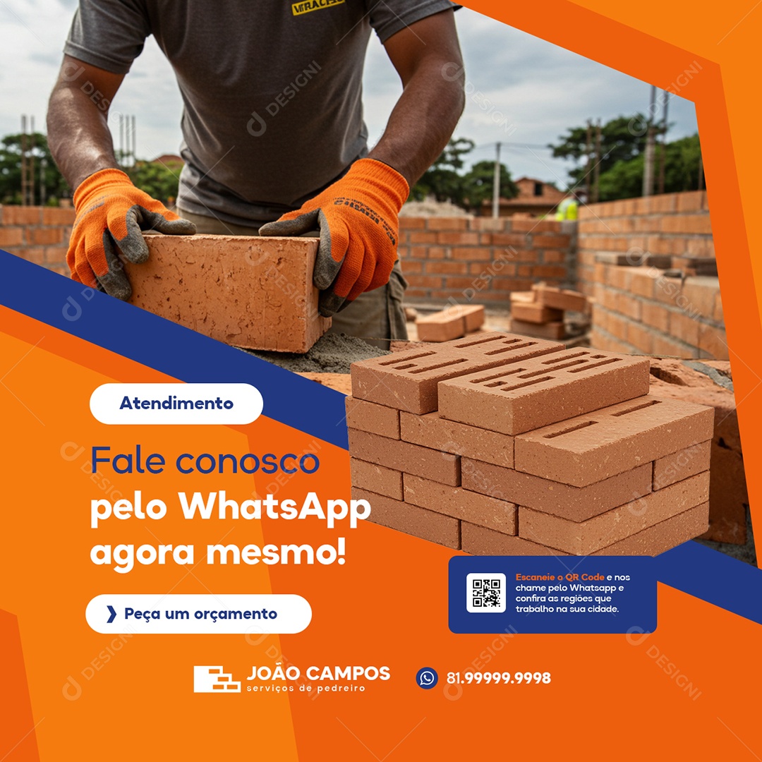 Pedreiro Atendimento Fale Conosco Social Media PSD Editável