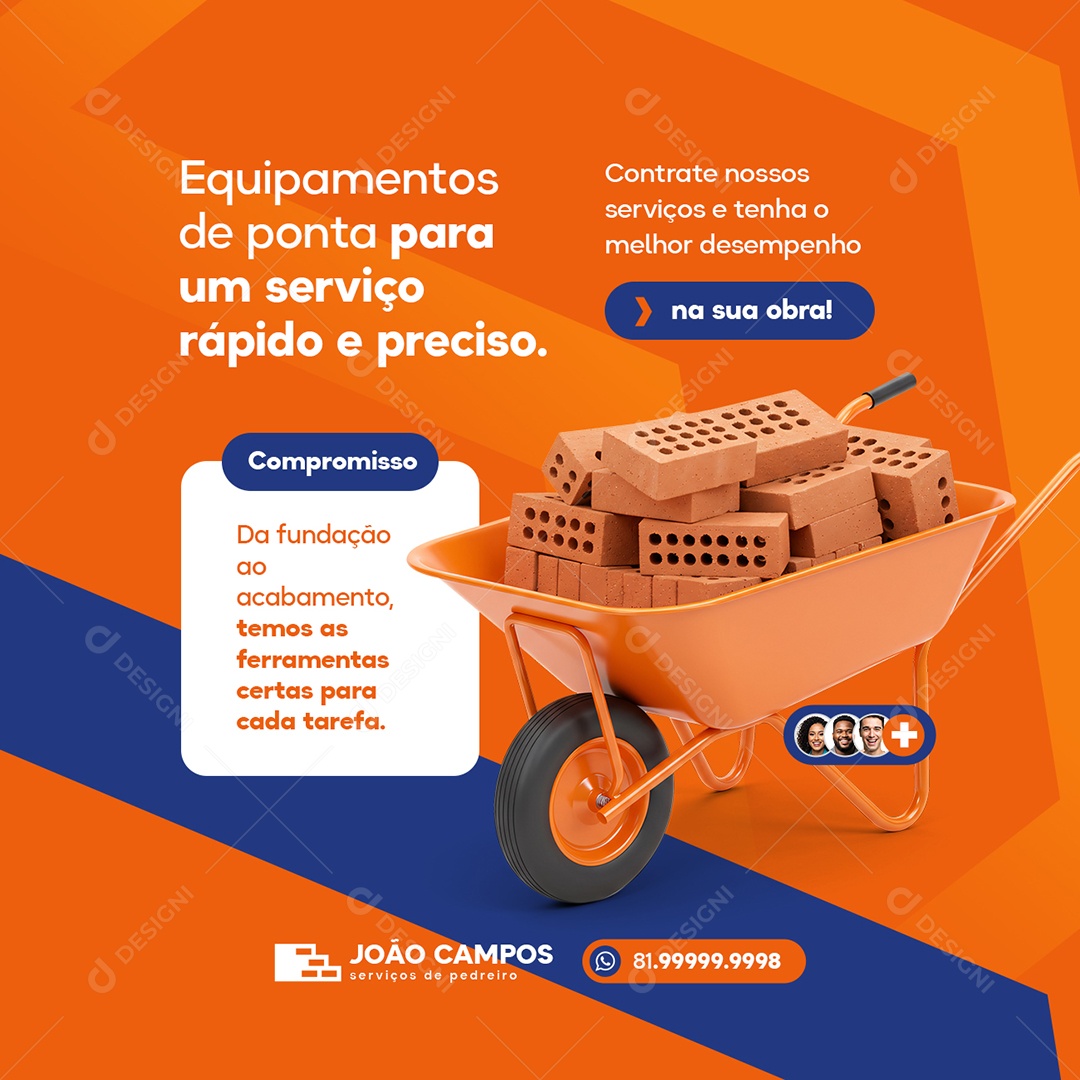 Pedreiro Equipamentos de Ponta para Um Serviço Rápido Social Media PSD Editável