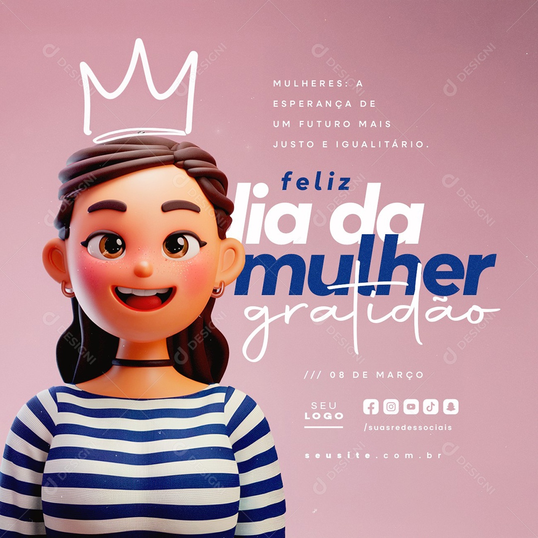 Feliz Dia Da Mulher 08 de Março Gratidão Social Media PSD Editável