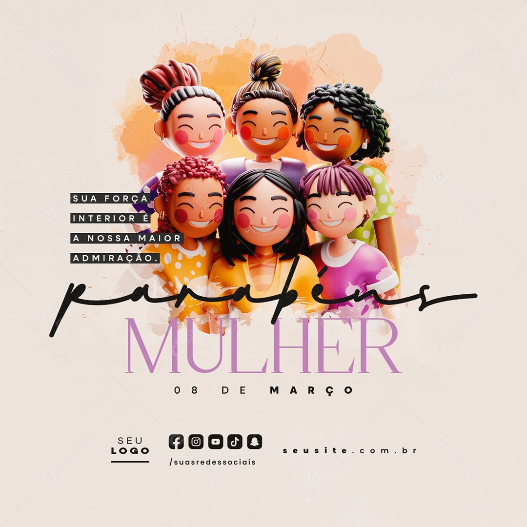 Dia Da Mulher 08 de Março Parabéns Social Media PSD Editável