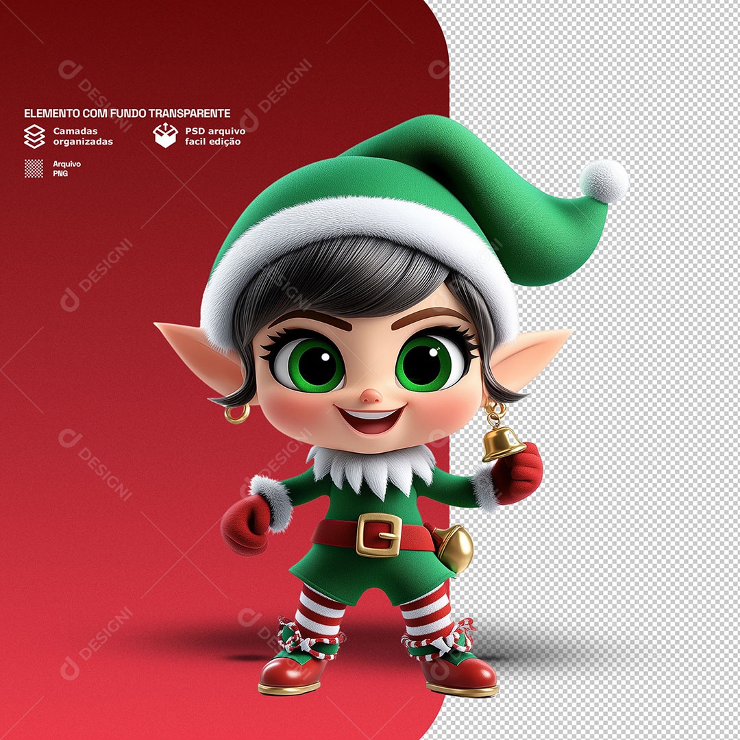 Personagem 3D Duende de Natal Feliz para Composição PSD