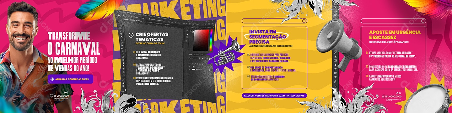 Carrossel Marketing Digital Tráfego Pago Carnaval Social Media PSD Editável