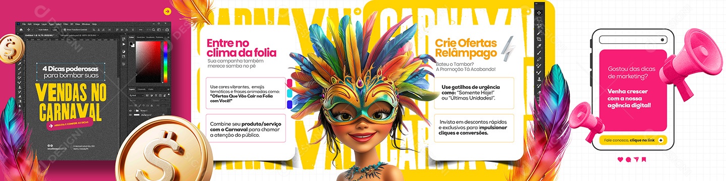 Carrossel Marketing Digital Tráfego Pago Carnaval Social Media PSD Editável
