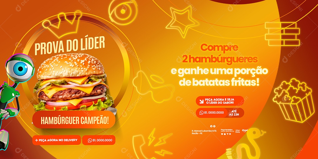 Carrossel Big Brother Prova Líder Hamburguer Campeão Social Media PSD Editável