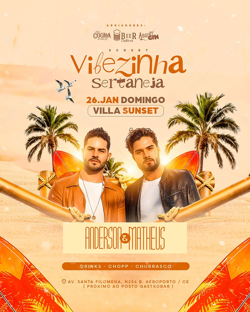 Flyer Vibezinha Sertaneja Villa Sunset Social Media PSD Editável